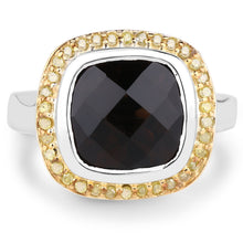Load image into Gallery viewer, 3.67 Carat Genuine Smoky Quartz and Yellow Diamond .925 Sterling Silver Ring