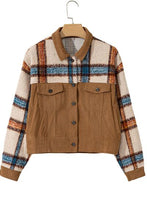Load image into Gallery viewer, Plaid Corduroy Flap Pockets Button Up Jacket Trendy Outerwear With Classic Flap Pockets For Casual Comfort