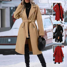 Load image into Gallery viewer, Womens Winter Coat Trend Lapel Double-breasted Trench Coat With Belt Winter Fashion Solid Color Long Jacket Outwear Women Clothing Notched Lapel Collar Double Breasted Pea Coat Winter Wool Blend Over Coats Long Jackets