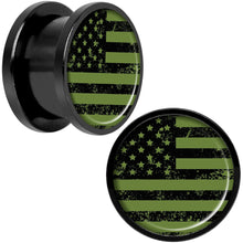Load image into Gallery viewer, Green American Flag Black Anodized Screw Fit Plug Set 5mm to 20mm
