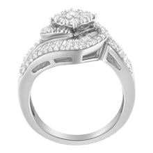 Load image into Gallery viewer, 14K White Gold 1 Cttw Baguette and Round Diamond Floral Swirl Cluster Cocktail Ring