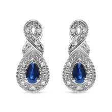 Load image into Gallery viewer, .925 Sterling Silver 4.5 x 3mm Pear Sapphire Gemstone and Diamond Accent Infinity Drop Stud Earrings (H-I Color, SI1-SI2 Clarity)