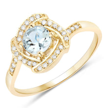 Load image into Gallery viewer, 0.46 Carat Genuine Aquamarine and White Diamond 14K Yellow Gold Ring