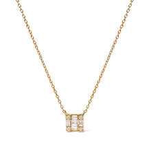 Load image into Gallery viewer, 10K Yellow Gold 1/10 Cttw Round and Baguette Diamond Mosaic Composite Square 18" Inch Pendant Necklace (H-I Color, I1-I2 Clarity)