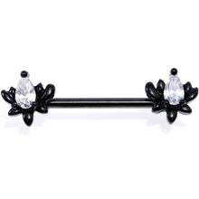 Load image into Gallery viewer, White Gem Black Anodized Fiery Flame Barbell Nipple Ring Set