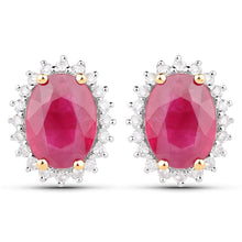 Load image into Gallery viewer, 3.14 Carat Genuine Ruby and White Diamond 14K Yellow Gold Earrings