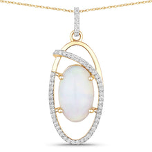 Load image into Gallery viewer, 3.59 Carat Genuine Ethiopian Opal and White Diamond 14K Yellow Gold Pendant