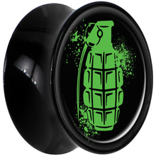 Load image into Gallery viewer, Black Acrylic Green Grenade Saddle Plug Set 9/16