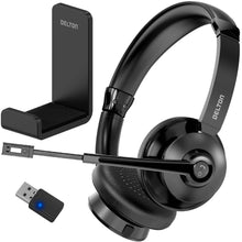 Load image into Gallery viewer, Delton 30X Bluetooth Computer Headset with Noise Canceling Mic, HiFi Stereo Sound, Headset Stand & Auto Pair USB Dongle for PC, Laptop, MacBook & Compatible with MS Team, Google Meet and More - Black