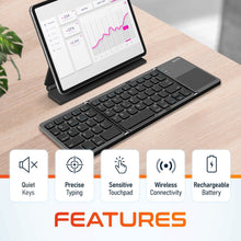 Load image into Gallery viewer, Delton F75 Bluetooth Keyboard with Sensitive Touchpad, Portable & Folding Design, Rechargeable Wireless Keyboard, Compatible with PC/Laptop, iMac, Tablets, Smartphones and More - Black