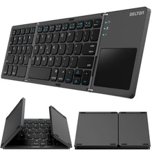 Load image into Gallery viewer, Delton F75 Bluetooth Keyboard with Sensitive Touchpad, Portable & Folding Design, Rechargeable Wireless Keyboard, Compatible with PC/Laptop, iMac, Tablets, Smartphones and More - Black