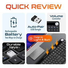 Load image into Gallery viewer, Delton KB90 Wireless Solar Keyboard, Rechargeable Wireless Keyboard with Quiet Keys, Solar Recharging Keyboard, Bluetooth Keyboard for Computer /Desktop /PC /Laptop /Windows.