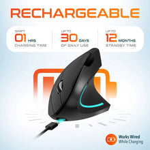 Load image into Gallery viewer, Delton S12 Ergonomic Vertical Rechargeable Wireless Mouse with Auto Pair USB Dongle
