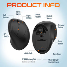 Load image into Gallery viewer, Delton S12Pro Ergonomic Wireless Mouse Vertical Computer Mouse Wireless with Auto Pair USB Dongle