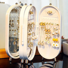 Load image into Gallery viewer, Desktop Jewelry Storage Box Multilayer Dustproof Earrings Rings Necklaces Display Holder Case for Women Jewelry Organizer Box Collapsible Earring Holder Jewelry Organizer Box with Mirror Earring Necklace Jewelry Box Organizer