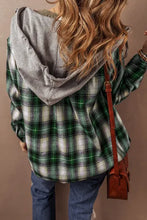 Load image into Gallery viewer, Dark Green Drawstring Pocketed Plaid Hooded Jacket Cozy & Trendy Checkered Outerwear For All Seasons