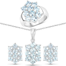 Load image into Gallery viewer, 8.80 Carat Genuine Blue Topaz .925 Sterling Silver 3 Piece Jewelry Set (Ring, Earrings, and Pendant w/ Chain)