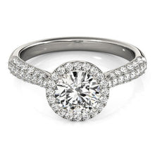 Load image into Gallery viewer, 14k White Gold Halo Diamond Engagement Ring with Pave Band (1 1/3 cttw)