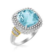 Load image into Gallery viewer, 18k Yellow Gold & Sterling Silver Sky Blue Topaz and Diamond Popcorn Ring
