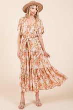 Load image into Gallery viewer, New Summer Floral Tie Waist Flutter Sleeve Tiered Dress – Graceful and Feminine Dress with Bohemian Charm and Flattering Tie Waist