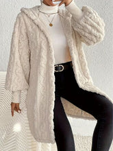 Load image into Gallery viewer, Beige Long Winter Open Front Long Sleeve Fuzzy Hooded Jacket Cozy & Stylish Outerwear