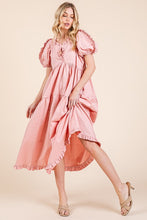 Load image into Gallery viewer, Ruffle Trim Puff Sleeve Tiered Babydoll Midi Dress β Fluttering, Sweet, Elegant, Feminine, and Trendy Babydoll Midi Dress with Ruffle Trim and Puff Sleeves