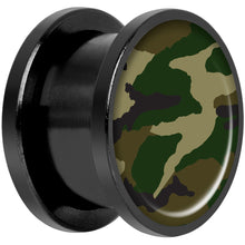 Load image into Gallery viewer, Woodland Camo Print Black Anodized Screw Fit Plug Set 9/16