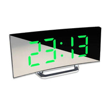 Load image into Gallery viewer, Digital Alarm Clock Digital Clock Large Display LED Alarm Electric Clocks Mirror Surface 3 Levels Brightness Dual USB LED Curved Surface Mirror Electronic Table Clock Large Screen Snooze Desktop Clock For Home Decoration