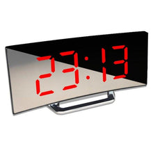 Load image into Gallery viewer, Digital Alarm Clock Digital Clock Large Display LED Alarm Electric Clocks Mirror Surface 3 Levels Brightness Dual USB LED Curved Surface Mirror Electronic Table Clock Large Screen Snooze Desktop Clock For Home Decoration