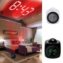 Load image into Gallery viewer, Digital Alarm Clock Projection Alarm Clock Wake Up Bedroom with Data and Temperature Display Talking Function LED Wall/Ceiling Projection Clock LCD Creative Projector Weather Temperature Desk Time Date Display Projection USB Charger Home Clock Timer