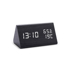 Load image into Gallery viewer, Digital Clock LED Wooden Alarm Clock Digital Alarm Clock with Wooden Electronic LED Time Display 3 Alarm Settings Humidity & Temperature Detect Wood Made Electric Clocks Table Sound Control Electronic Clocks Desktop USB/AAA Powered Home Table Decor