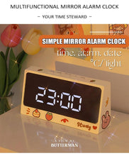 Load image into Gallery viewer, Digital Clock Table Clock Snooze Alarm Cute Silent Mirror Clock Student Desktop Mirror Surface LED Alarm Clock with USB Charger 12/24H Easy Snooze Function Adjustable Brightness Alarm Clocks for Bedroom LED Clock Electronic Clock for Children