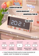 Load image into Gallery viewer, Digital Clock Table Clock Snooze Alarm Cute Silent Mirror Clock Student Desktop Mirror Surface LED Alarm Clock with USB Charger 12/24H Easy Snooze Function Adjustable Brightness Alarm Clocks for Bedroom LED Clock Electronic Clock for Children