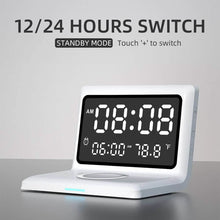 Load image into Gallery viewer, Digital Mirror Clock Wireless Charging Alarm Clock