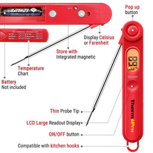 Load image into Gallery viewer, Digital Read Meat Thermometer Best Waterproof Thermometer for Kitchen Cooking Food BBQ Grill And Oil Deep Fry Candy Kitchen Cooking Food Thermometer With Backlight Magnet For Deep Fry Grill Smoker Thermometer