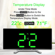 Load image into Gallery viewer, Digital Table Clock Digital Alarm Clock LED Bedside Clock Dual Alarm Adjustable Volume Alarm Clock for Bedroom Electronic 7 Inch Number Desktop Alarm Clocks For Kids Bedroom LED Screen Curved Dimmable Mirror