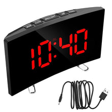Load image into Gallery viewer, Digital Table Clock Digital Alarm Clock LED Bedside Clock Dual Alarm Adjustable Volume Alarm Clock for Bedroom Electronic 7 Inch Number Desktop Alarm Clocks For Kids Bedroom LED Screen Curved Dimmable Mirror