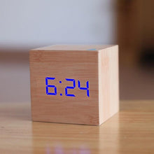 Load image into Gallery viewer, Digital Wooden LED Alarm Clock Wood Retro Glow Clock Digital Alarm Clock, with Wooden Electronic LED Time Display 3 Dual Plus Alarm Cubic Small Mini Wood Made Electric Clocks for Desktop Table Decor Voice Control Snooze Function Desk Tools