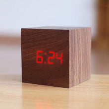 Load image into Gallery viewer, Digital Wooden LED Alarm Clock Wood Retro Glow Clock Digital Alarm Clock, with Wooden Electronic LED Time Display 3 Dual Plus Alarm Cubic Small Mini Wood Made Electric Clocks for Desktop Table Decor Voice Control Snooze Function Desk Tools