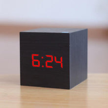 Load image into Gallery viewer, Digital Wooden LED Alarm Clock Wood Retro Glow Clock Digital Alarm Clock, with Wooden Electronic LED Time Display 3 Dual Plus Alarm Cubic Small Mini Wood Made Electric Clocks for Desktop Table Decor Voice Control Snooze Function Desk Tools