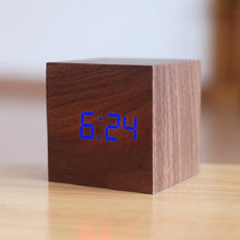Load image into Gallery viewer, Digital Wooden LED Alarm Clock Wood Retro Glow Clock Digital Alarm Clock, with Wooden Electronic LED Time Display 3 Dual Plus Alarm Cubic Small Mini Wood Made Electric Clocks for Desktop Table Decor Voice Control Snooze Function Desk Tools
