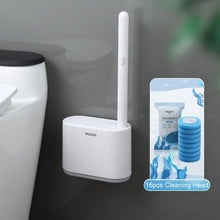 Load image into Gallery viewer, Disposable Toilet Brush With Cleaning Liquid Wall-Mounted Cleaning Tool For Bathroom Replacement Brush Head Accessories Wall Toilet Brush And Holder Set Flexible Toilet Bowl Cleaner Brush With Silicone Bristles Bendable Brush Head To Clean Toilet Corner