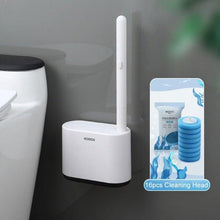 Load image into Gallery viewer, Disposable Toilet Brush With Cleaning Liquid Wall-Mounted Cleaning Tool For Bathroom Replacement Brush Head Accessories Wall Toilet Brush And Holder Set Flexible Toilet Bowl Cleaner Brush With Silicone Bristles Bendable Brush Head To Clean Toilet Corner
