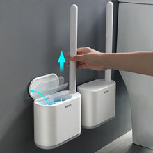 Load image into Gallery viewer, Disposable Toilet Brush With Cleaning Liquid Wall-Mounted Cleaning Tool For Bathroom Replacement Brush Head Accessories Wall Toilet Brush And Holder Set Flexible Toilet Bowl Cleaner Brush With Silicone Bristles Bendable Brush Head To Clean Toilet Corner