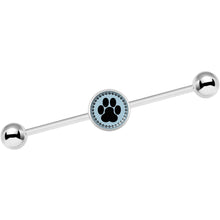 Load image into Gallery viewer, 14G Black on Blue Paw Print Industrial Barbell 37mm