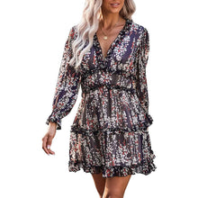 Load image into Gallery viewer, Dokotoo Womens Spring Summer Deep V Neck Ruffle Long Sleeve Floral Print Mini Dress