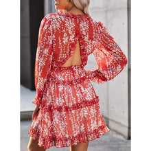 Load image into Gallery viewer, Dokotoo Womens Spring Summer Deep V Neck Ruffle Long Sleeve Floral Print Mini Dress