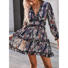 Load image into Gallery viewer, Dokotoo Womens Spring Summer Deep V Neck Ruffle Long Sleeve Floral Print Mini Dress