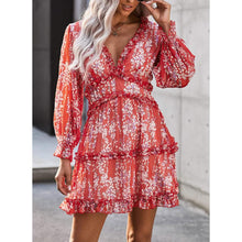 Load image into Gallery viewer, Dokotoo Womens Spring Summer Deep V Neck Ruffle Long Sleeve Floral Print Mini Dress