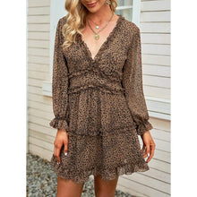 Load image into Gallery viewer, Dokotoo Womens Spring Summer Deep V Neck Ruffle Long Sleeve Floral Print Mini Dress